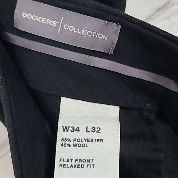 Dockers 34x32 Wool Blend Dress Pants Flat Front Relaxed Trouser Slacks Charcoal - Picture 2 of 8